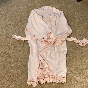 Pink Silk Robe with Lace